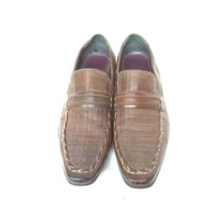 Democrata Men's Shoes Woven Brown Etched Leather Slip-On Loafers Size 7 /40
